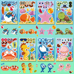 Ocean Adventure Stickers - Marine Life Cartoons with Red Pattern