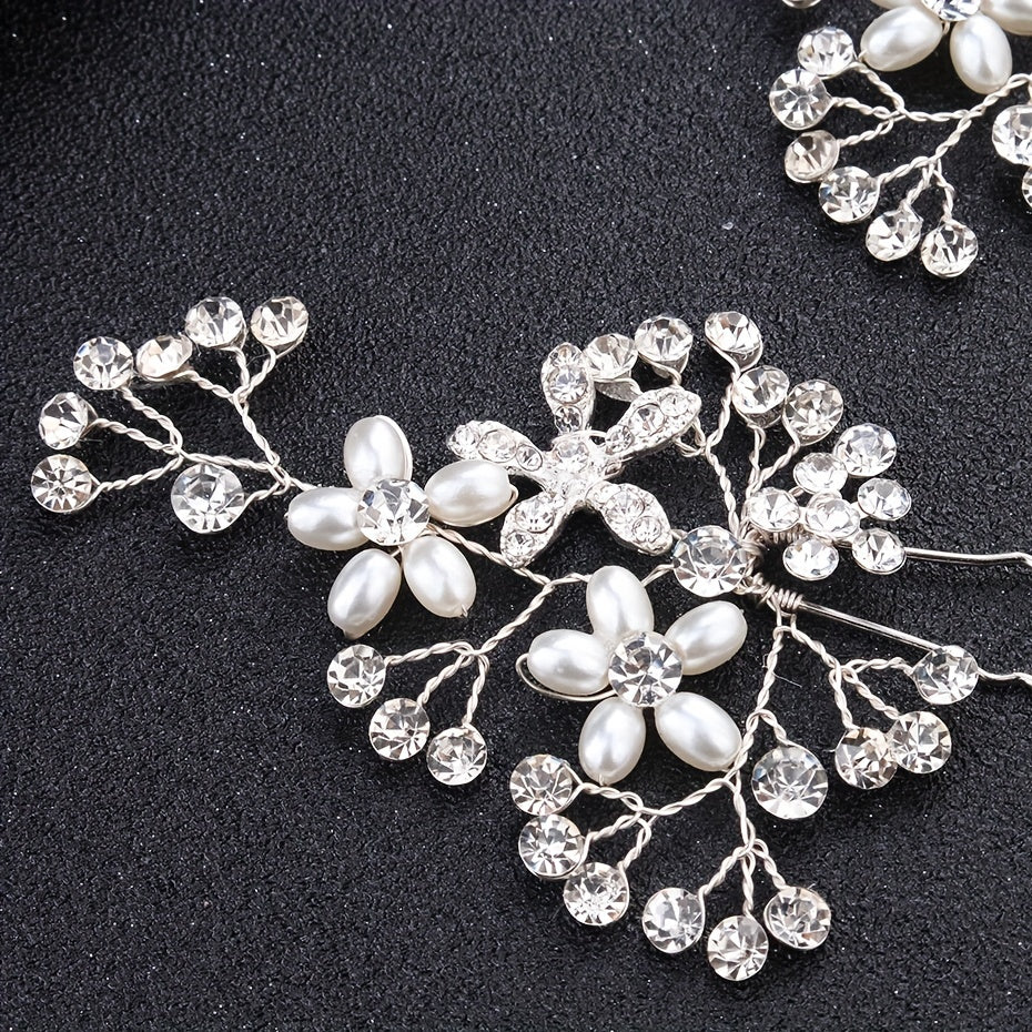 Faux Pearl Rhinestone Hairpin Alloy Hair Ornament Headgear