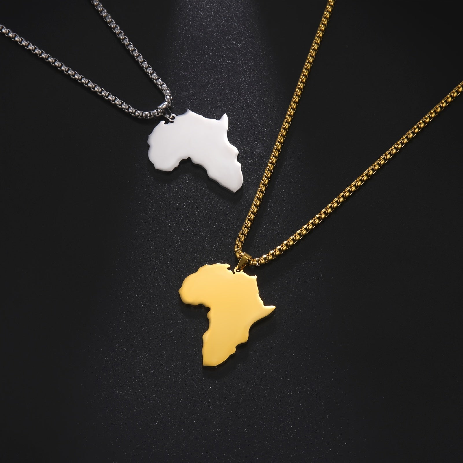 Cooltime 304 SS Africa Map Necklace 18K Plated Box Chain Accessory
