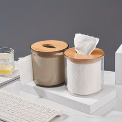 Transparent Tissue Box with Wooden Lid for Toilet Paper and Tissues