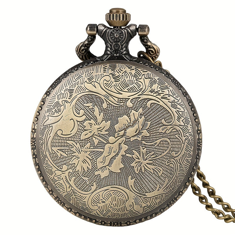 Vintage Hollow Skeleton Pocket Watch Large Dial Quartz Thin Chain Men