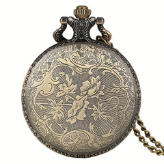 Vintage Hollow Skeleton Pocket Watch Large Dial Quartz Thin Chain Men