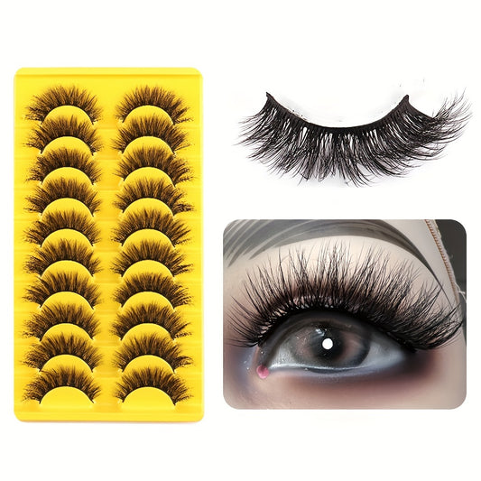 10 Pairs Curly 3D Cat Eye False Eyelashes Natural Volume Faux Mink Makeup Lashes