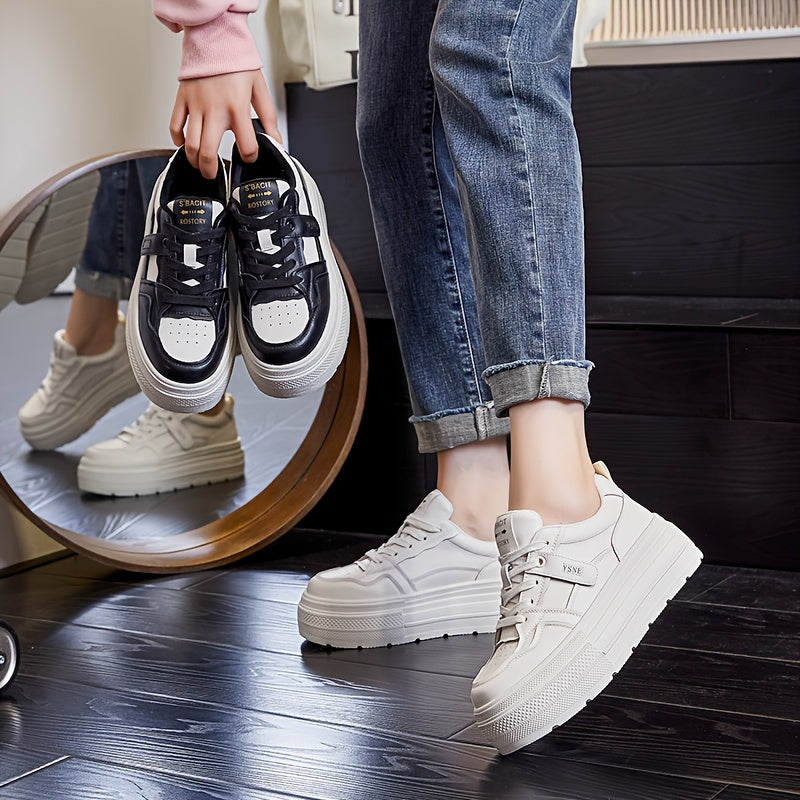 Women's Outdoor Skate Shoes Non-slip Solid Thick Bottom Lace Up Footwear