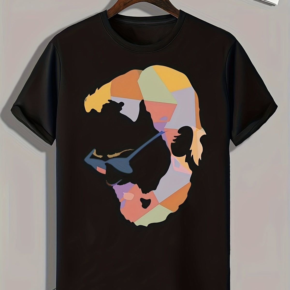 Colorful Block Print Men's Graphic Tee Casual Comfy Summer Shirt
