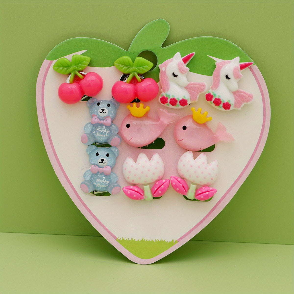 5 Pairs Cartoon Dinosaur Bee Non Pierced Earrings