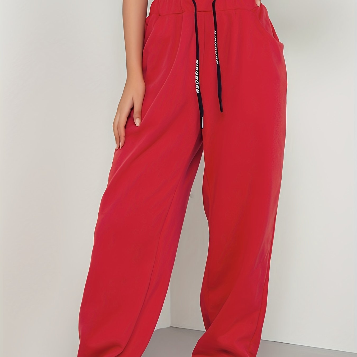 Women's Plus Solid Elastic Drawstring Sports Joggers