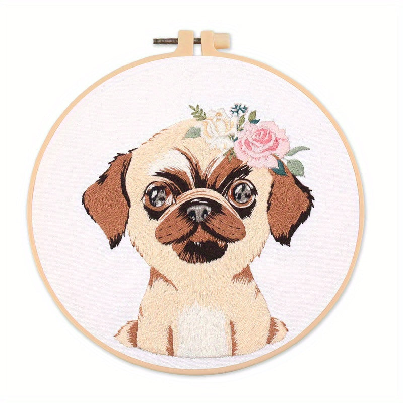 Embroidery Starter Kit Dogs Pattern DIY Cross Stitch for Adults with Hoops