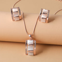 Opal Necklace & Earrings Set Rhinestone Gemstone Jewelry