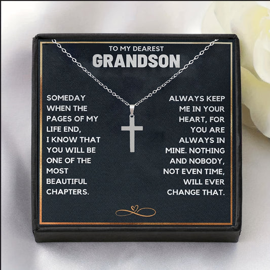 Cross Pendant Necklace With Gift Card Box for Grandson