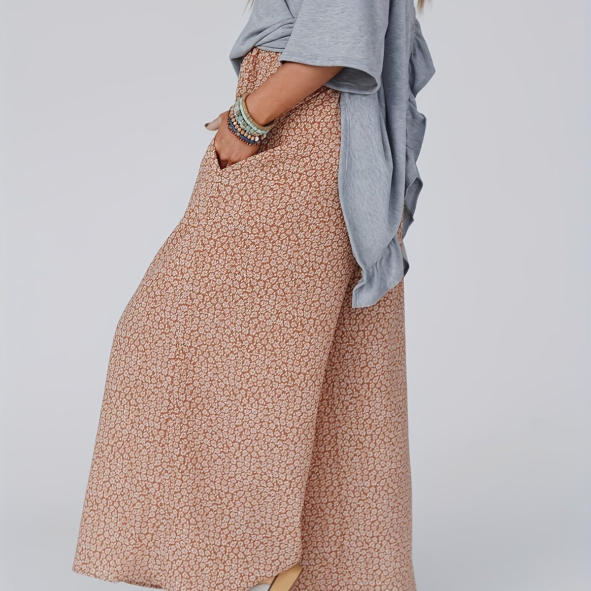  Floral Print High Waist Wide Leg Pants
