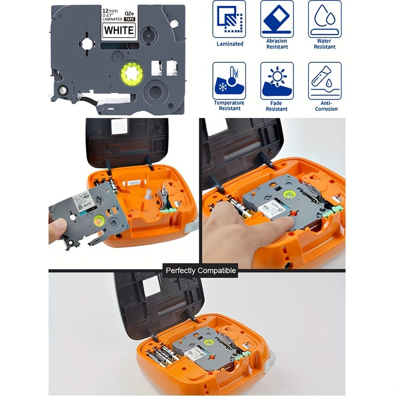 4 Pack 12mm Laminated Tape Compatible With Brother PTouch Label Makers