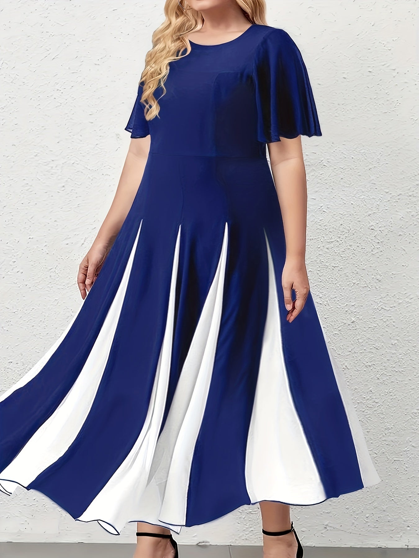  Flutter Sleeve Round Neck A-line Dress