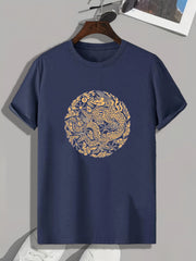 Dragon Totem Print Men's Comfy T-shirt for Outdoor Summer