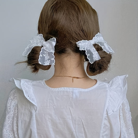 2pcs Lace Bow Hair Clip Women's Summer Side Clip Pair Clips