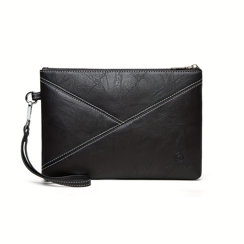 Men's Casual Leather Clutch Bag with Wristlet