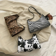 Animal Print Shoulder Bag Zipper PU Leather Versatile Crescent Bag