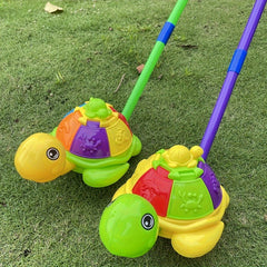 Rooster & Turtle Pull Back Toy Cart w/ Spinning Wings & Bells