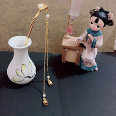 Ancient Style Butterfly Hairpin Faux Pearl Daily Golden Stick Chinese Style