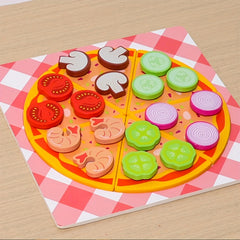 Wood Pizza Playset Double Layer with Colorful Toppings
