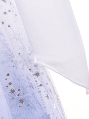 Girls Mesh Princess Dress Snowflake Print Cosplay Performance Party Costume