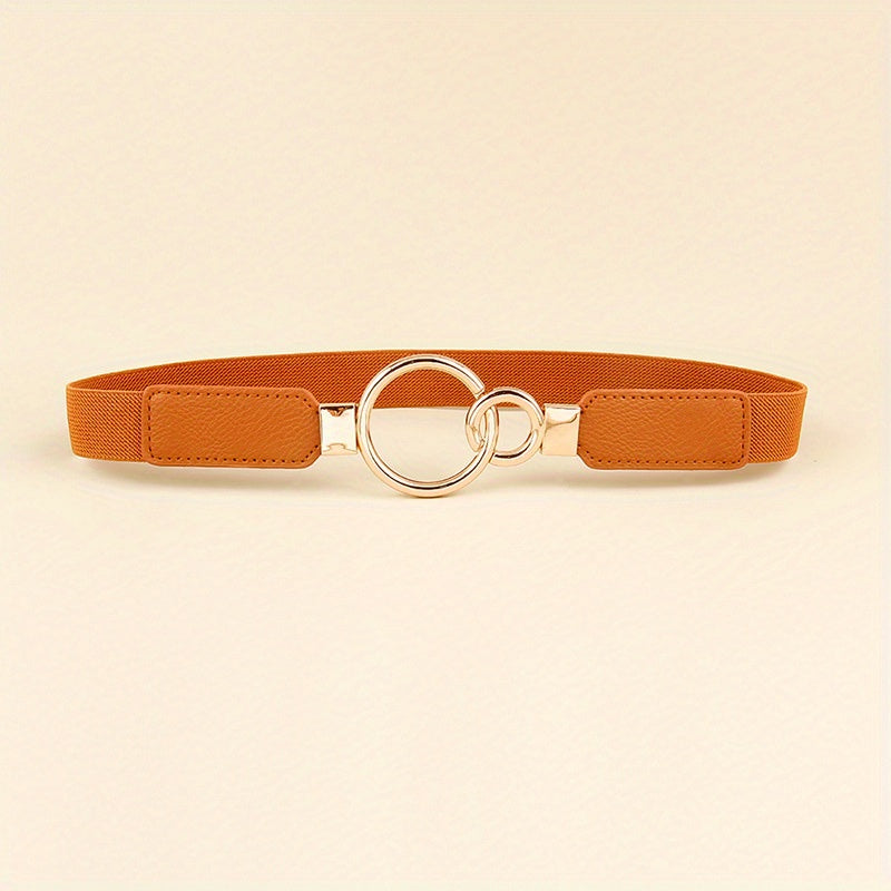Double O Buckle Elastic Thin Belt Solid Waistband for Women
