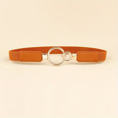 Double O Buckle Elastic Thin Belt Solid Waistband for Women