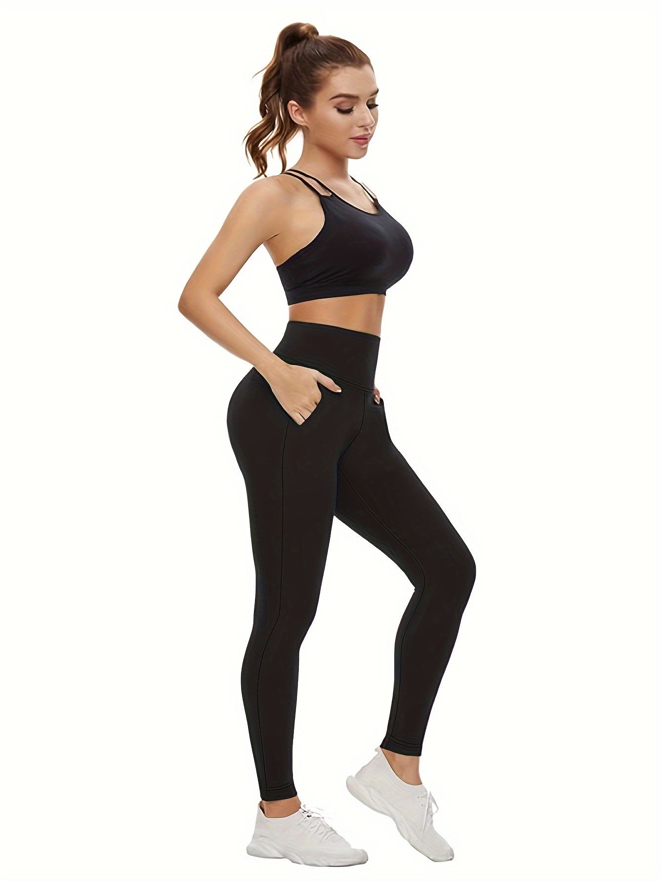 Solid Yoga Pants High Stretch Running Fitness Leggings Women's Activewear