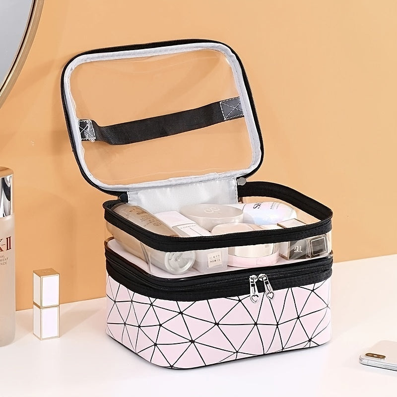 Waterproof Clear PVC Double Layer Makeup Bag Organizer Portable Travel Cosmetic