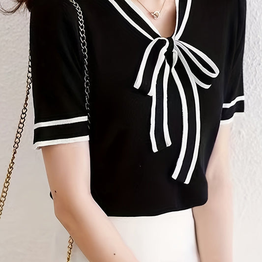 V Neck Short Sleeve Sweater Women's Clothing