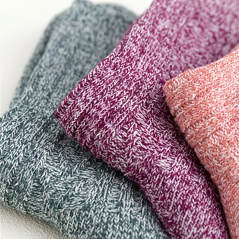 5 Pairs Casual Solid Socks Thick Knit All match Socks Women's Stockings