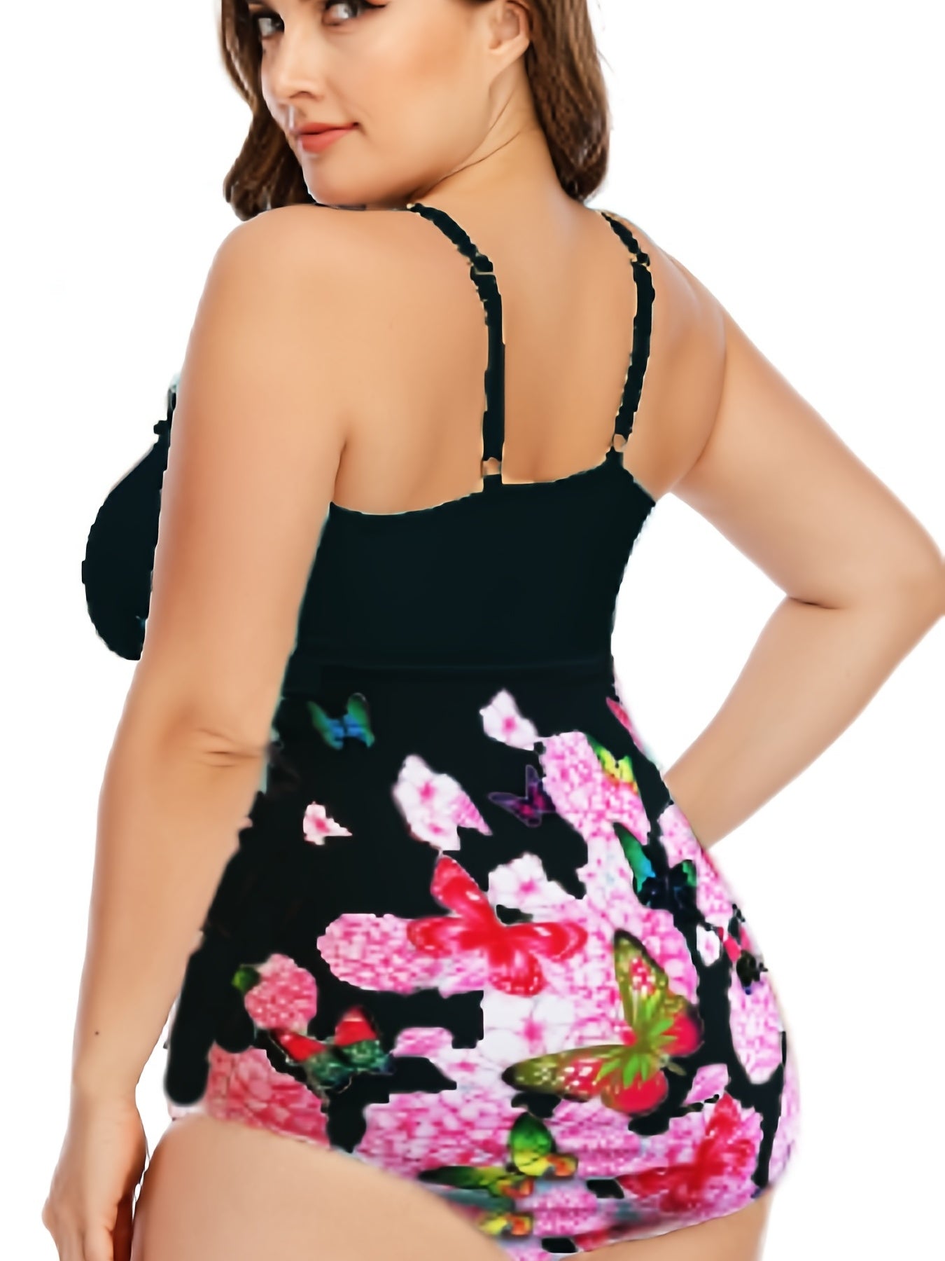 Ruffle Trim Cut Out One Piece Swimsuit