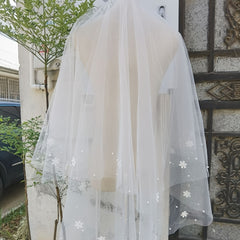 Hand Sewn Floral Pearl Bridal Veil Double Layer with Comb