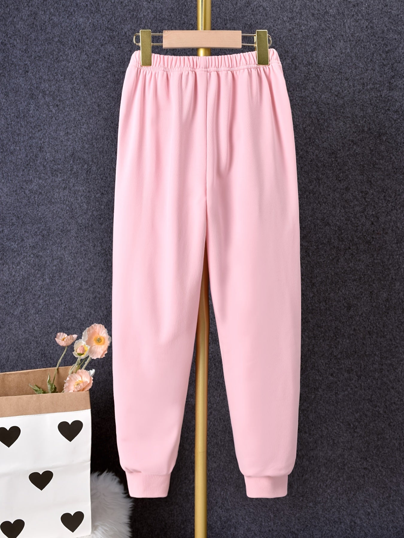 Girls Heart Pattern Sweatpants Elastic Waistband Kids Clothes