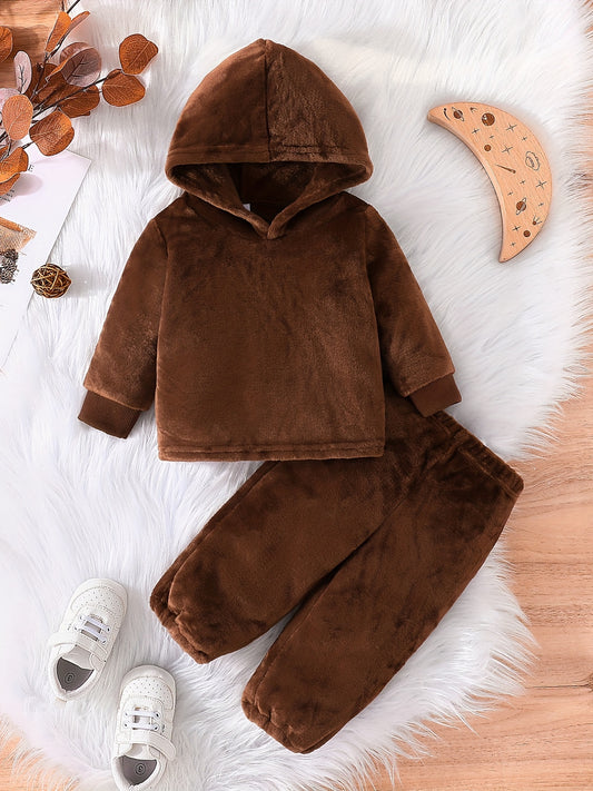 Baby Boys Hooded Sweatshirt Trousers Set For Autumn And Winter
