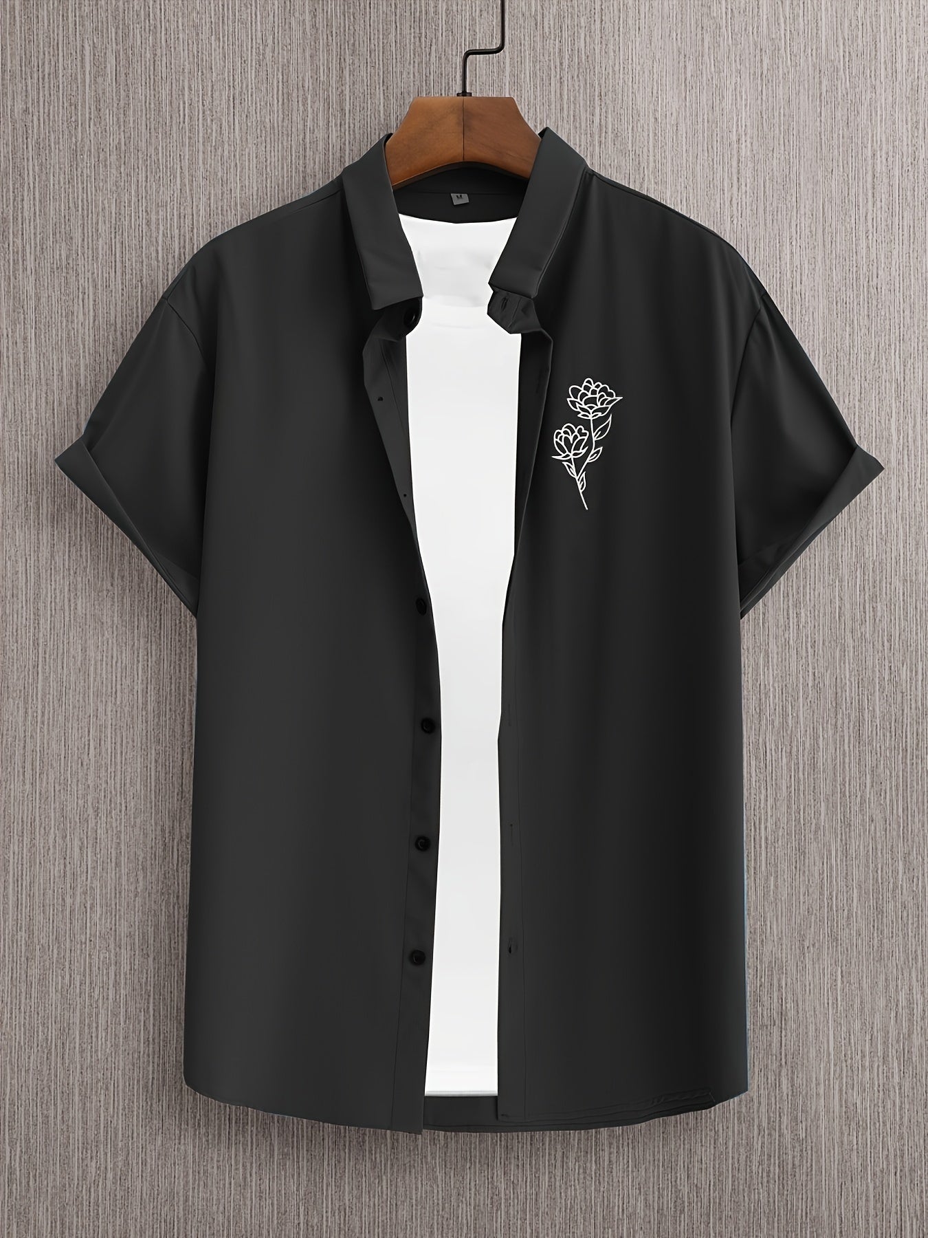 Flower Print Men's Short Sleeve Shirt For Summer Vacation