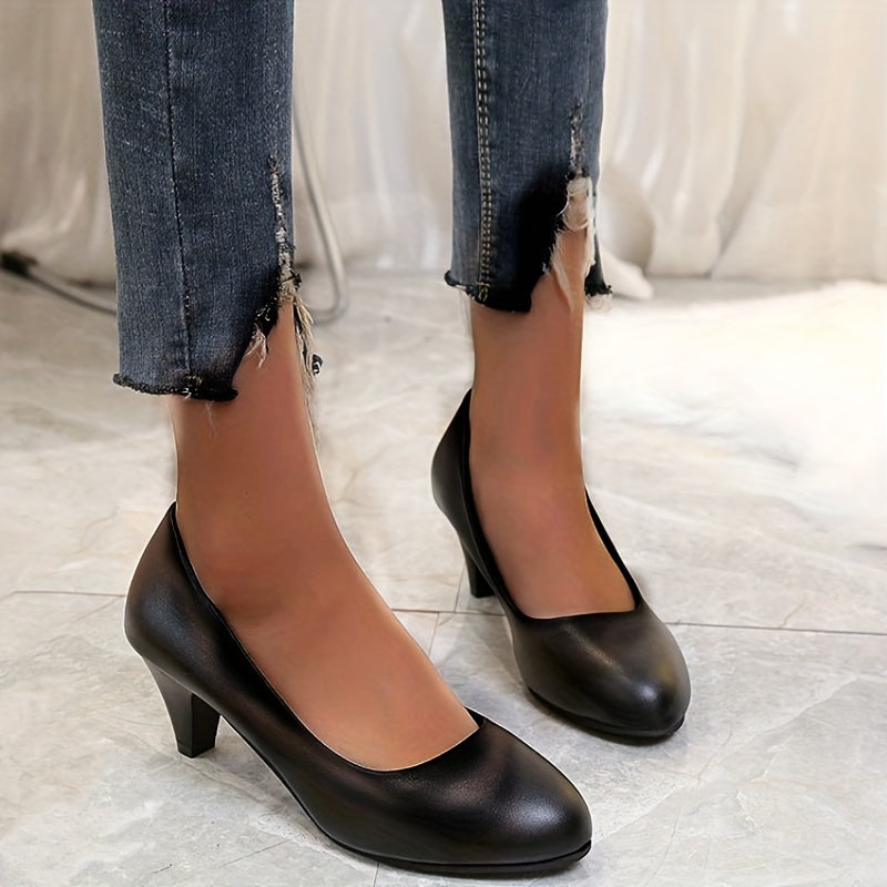 Women's Solid Heels Lightweight Closed Toe Slip On Pumps Women's Business Shoes