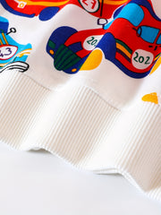 Car Print Boys Casual Pullover Sweatshirt Long Sleeve Crew Neck Tops