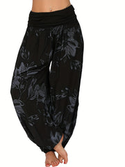 Floral Print Ruched Low Waist Harem Pants
