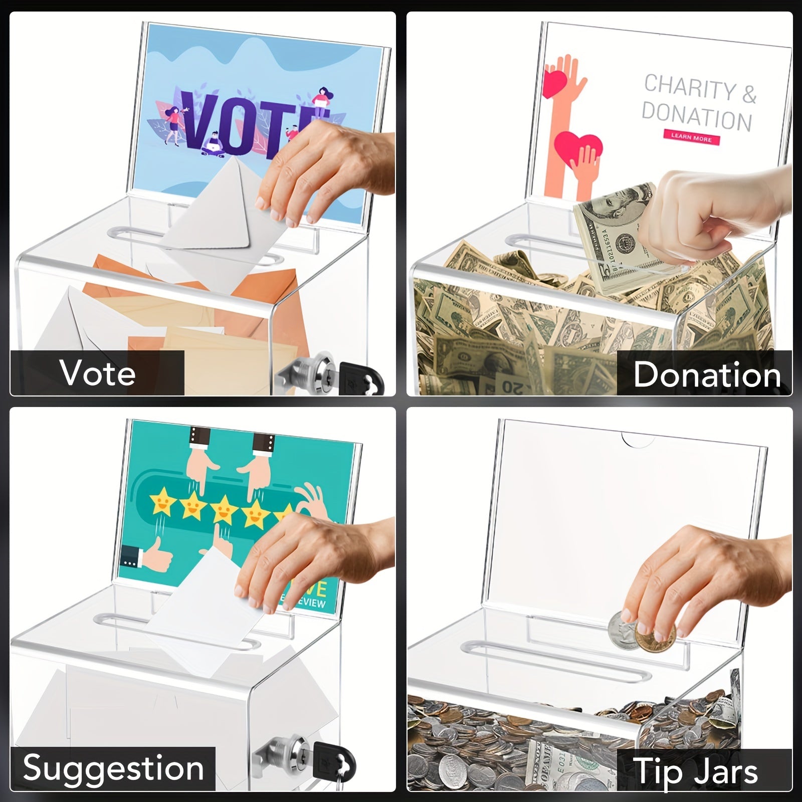 Acrylic Donation Box With Lock Ballot Box Sign Holder