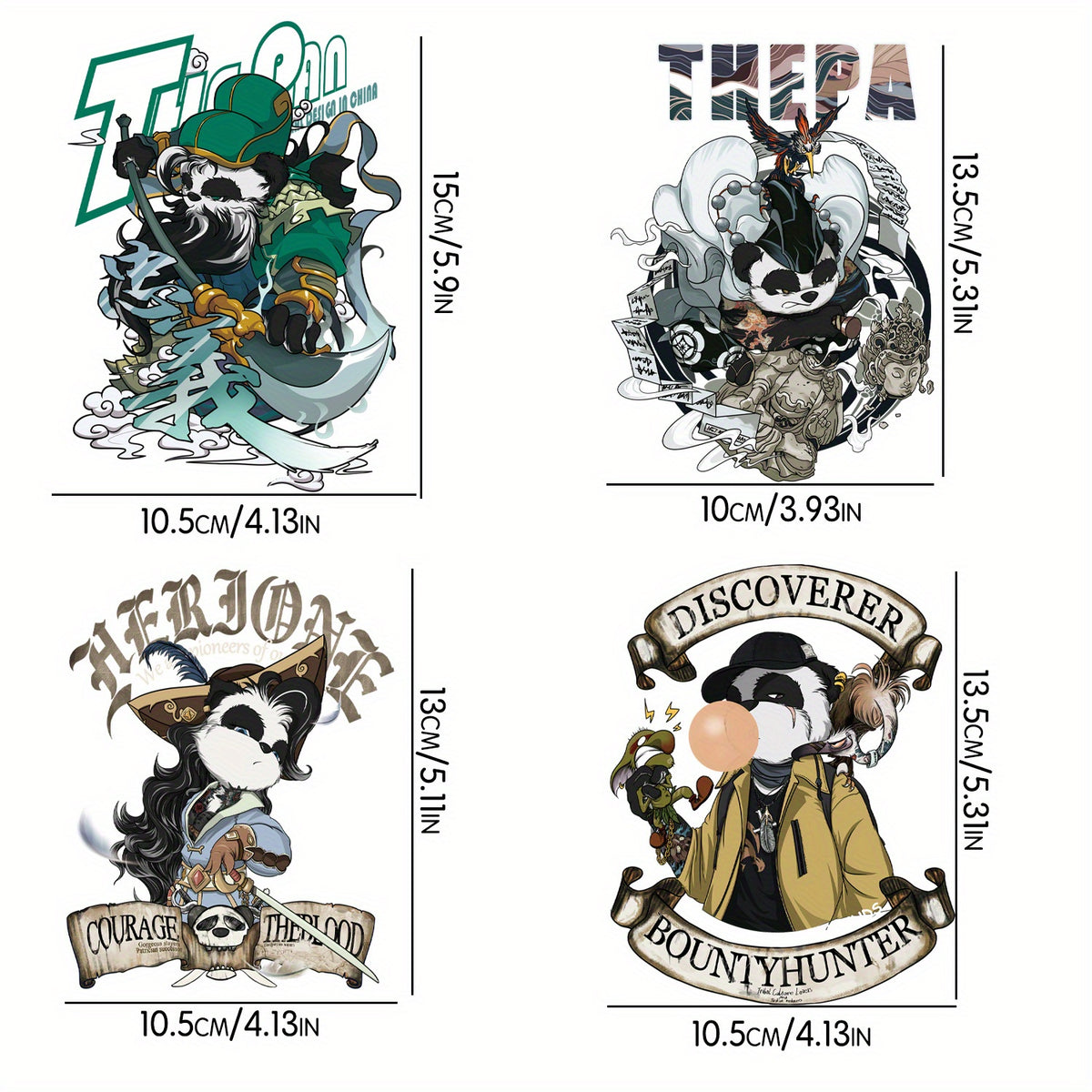 4pcs Handsome Panda Iron Stickers for DIY Outfit Decoration