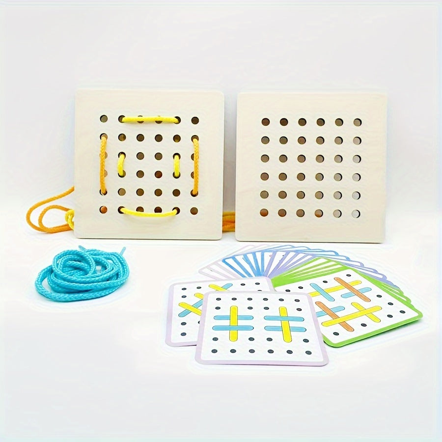 Colorful Wooden DIY Threading Board Educational Rope Toy