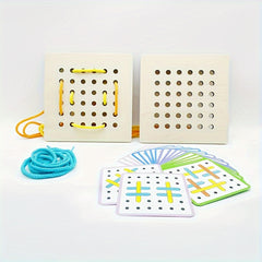 Colorful Wooden DIY Threading Board Educational Rope Toy