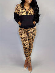 Women's Plus Colorblock Leopard Print 2 Piece Set