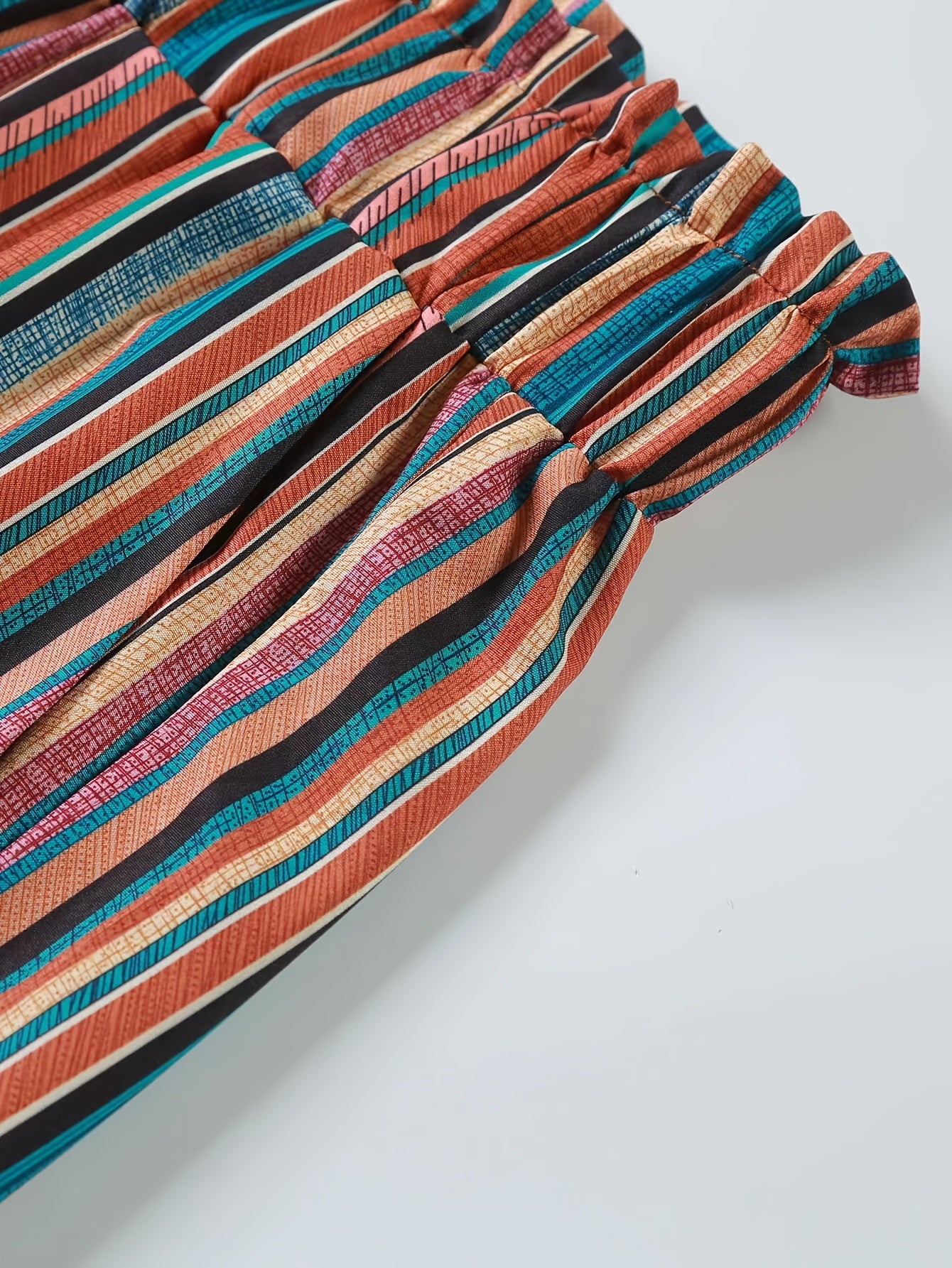  Stripe Print Boho Pants High Rise Wide Leg