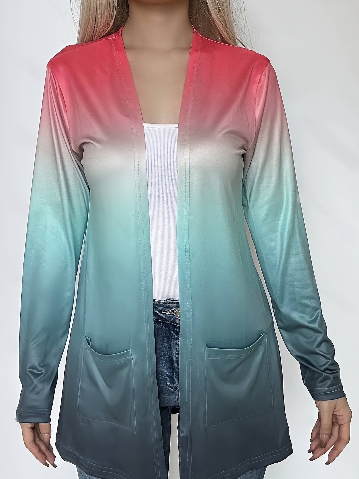  Ombre Long Sleeve Open Front Cardigan