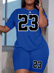Short Sleeve T Shirt & Biker Shorts 2pcs Set for Women
