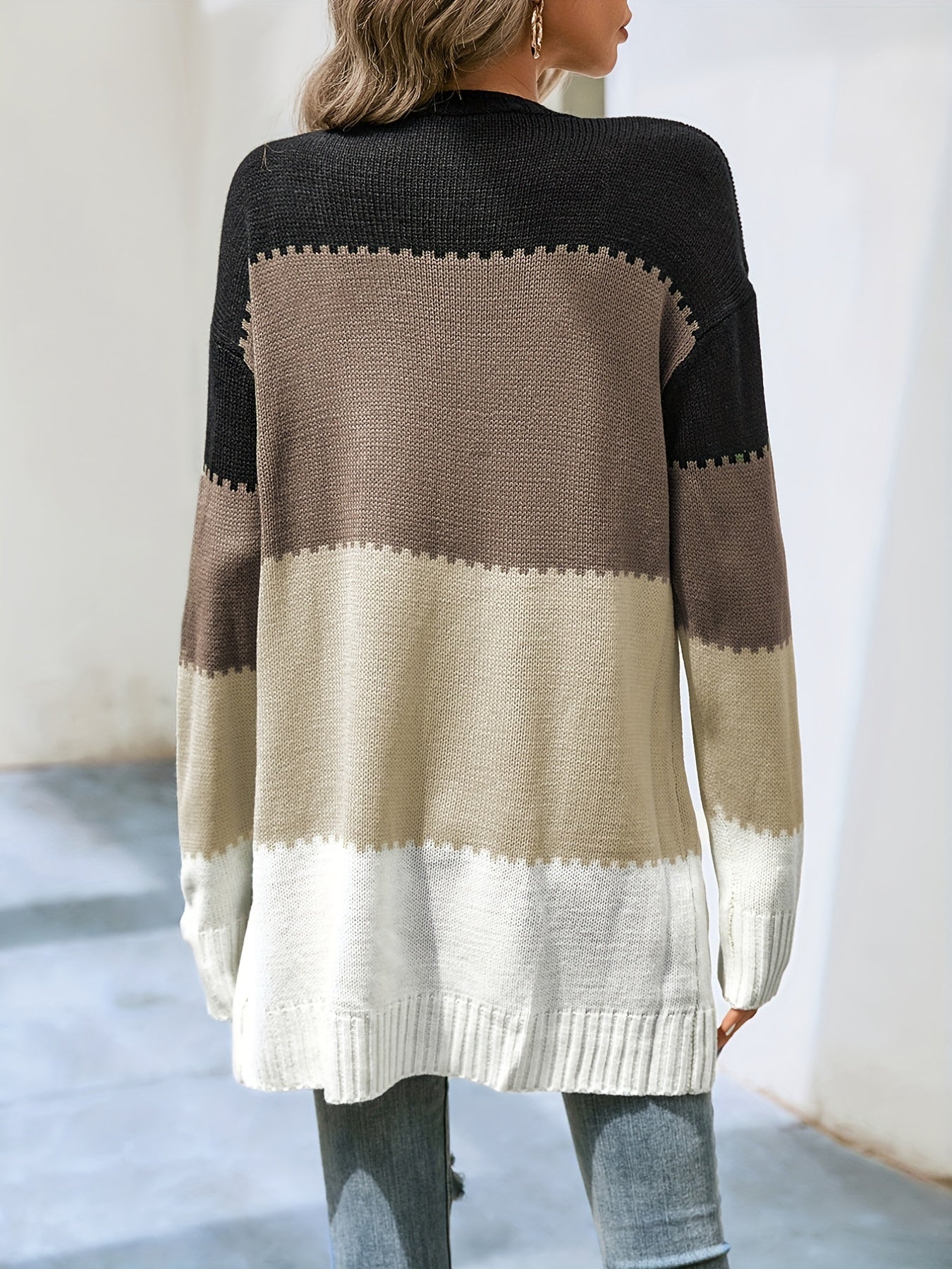 Striped Block Cardigans V Neck Loose