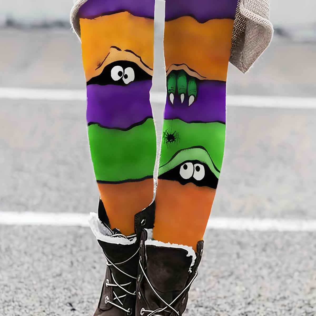  Colorblock Monster Print Skinny Trousers