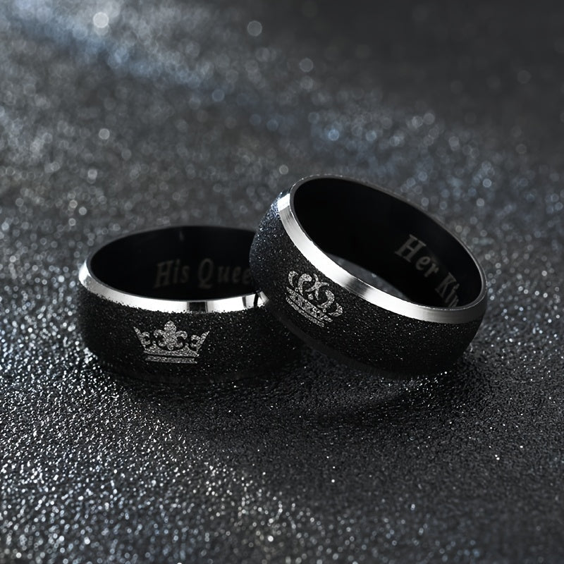Stainless Steel Couple Crown Ring Set His Queen Her King Engagement Rings